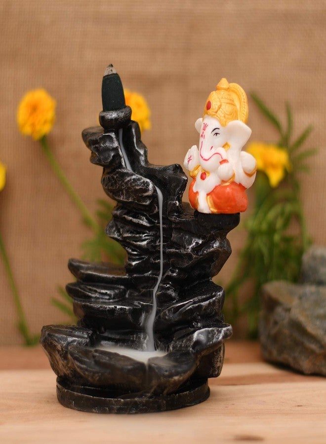 Craftam PolyResin Big Size Ganesha Sitting Near Fountain Smoke Backflow Cone Incense Holder Decorative Showpiece with 20 Free Smoke Backflow Scented Cone for Gifts, Home Décor - Image 3